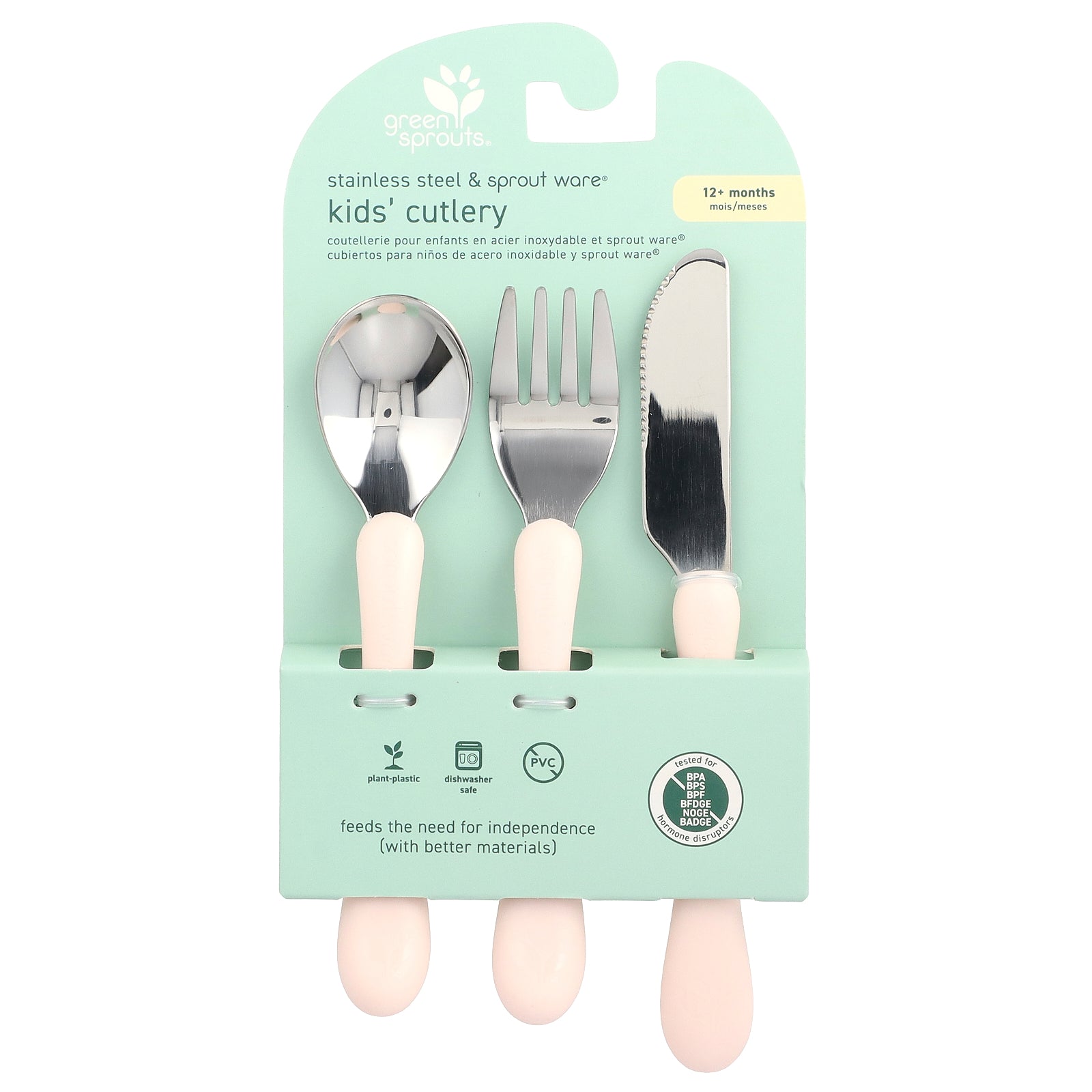 Green Sprouts, Stainless Steel & Sprout Ware®, Kid's Cutlery, 12+ Months, Pink, 3 Pieces