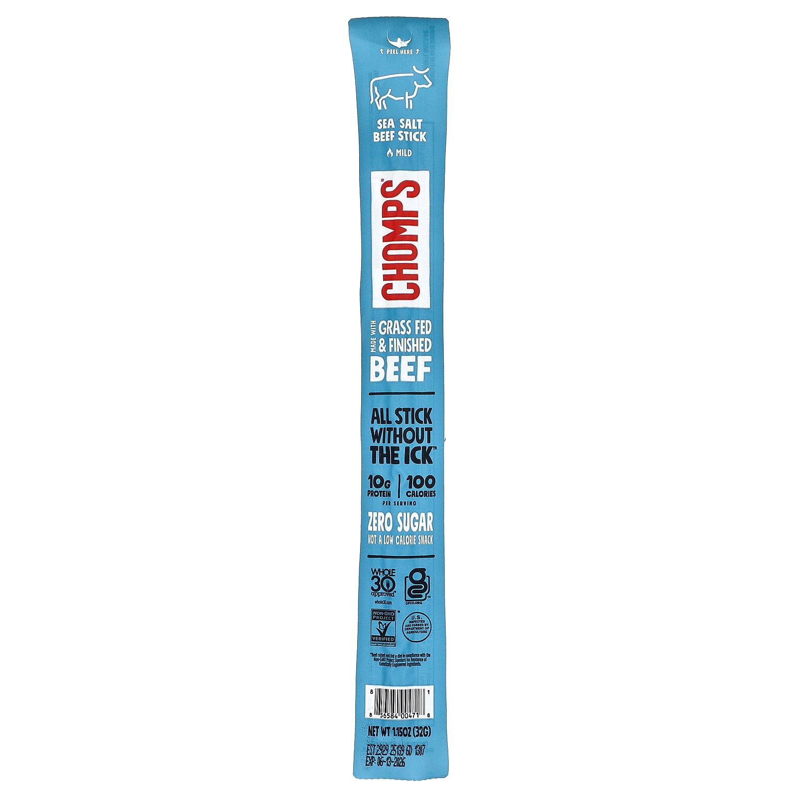 Chomps, Sea Salt Beef Stick, Mild, 1.15 oz (32 g)