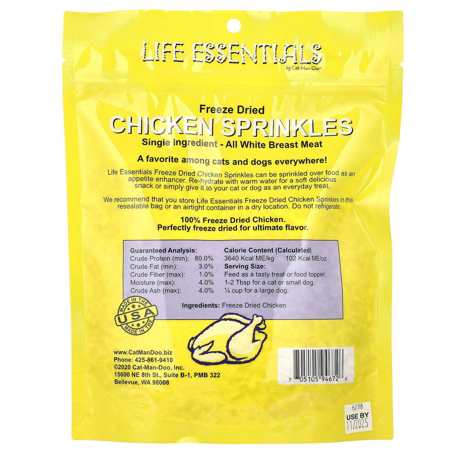 Cat-Man-Doo, Life Essentials, Freeze Dried Chicken Sprinkles, For Cats and Dogs, 5 oz (142 g)