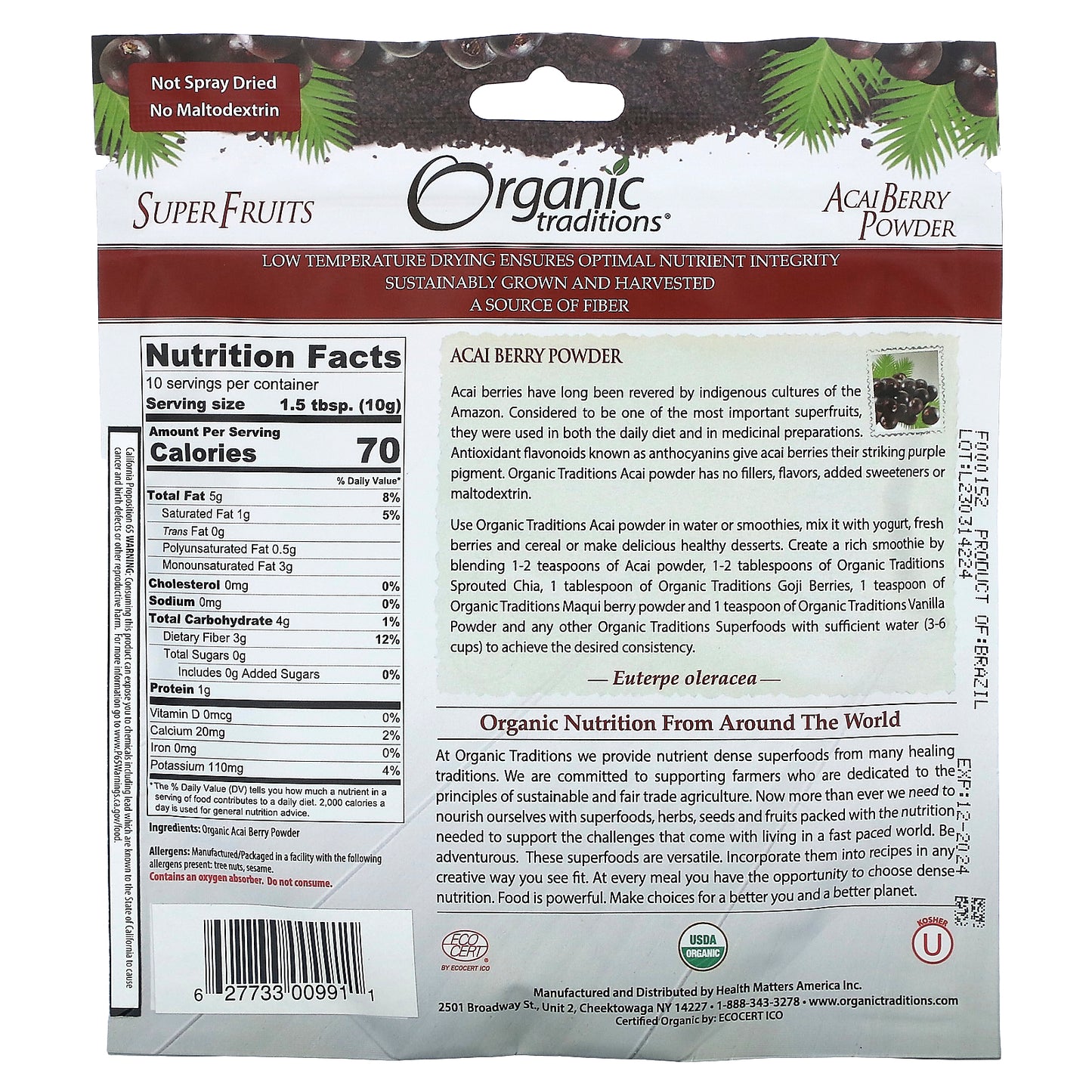 Organic Traditions, Acai Berry Powder, 3.5 oz (100 g)