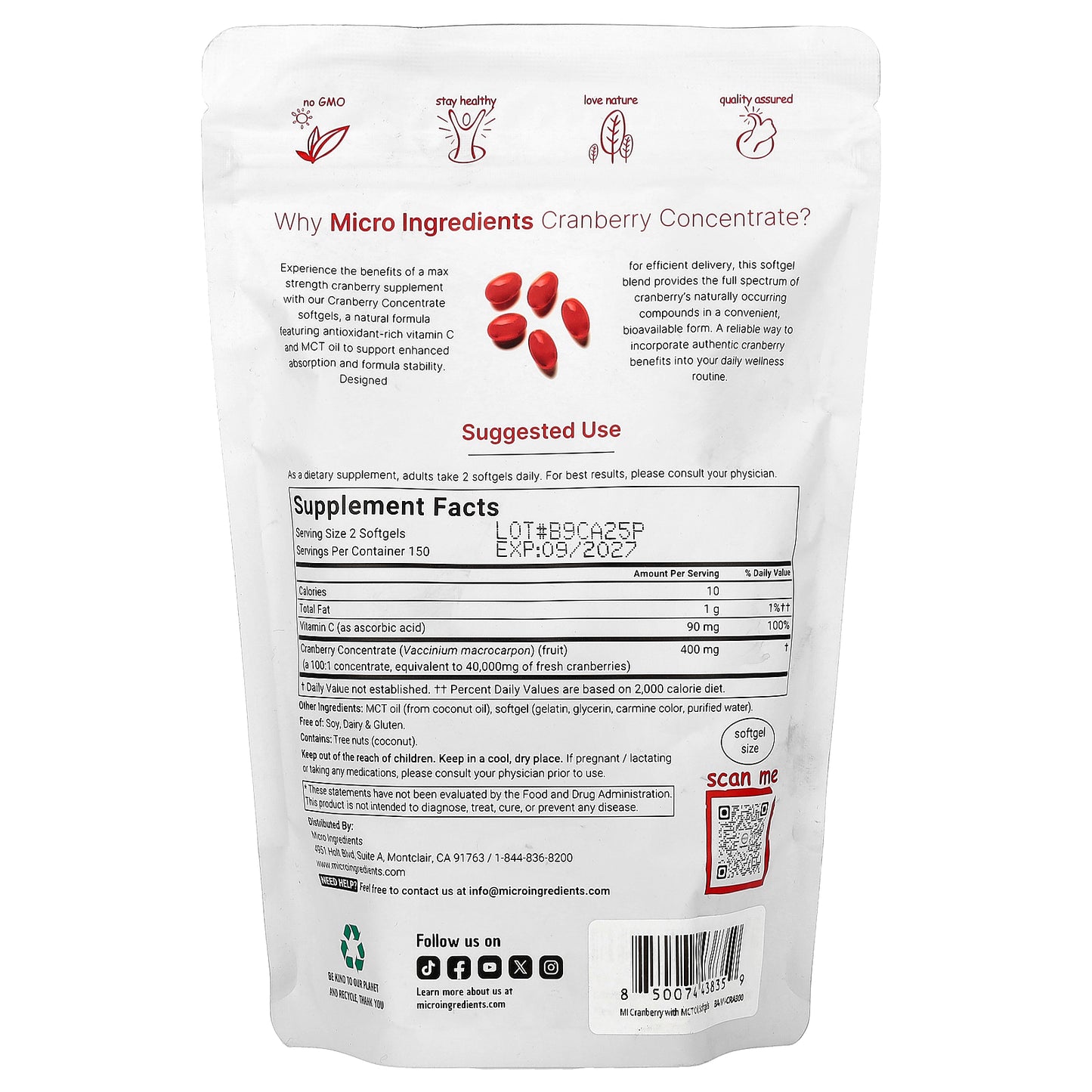 Micro Ingredients, Cranberry Concentrate With Vitamin C, 300 Softgels