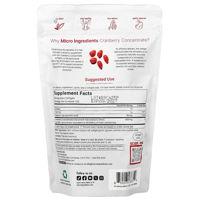 Micro Ingredients, Cranberry Concentrate With Vitamin C, 300 Softgels