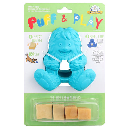 Yeti Dog Chew, Puff & Play, Treat Dispenser, Yeti Dog Chew Nuggets, Blue, 4 Nuggets, 1 Dispenser