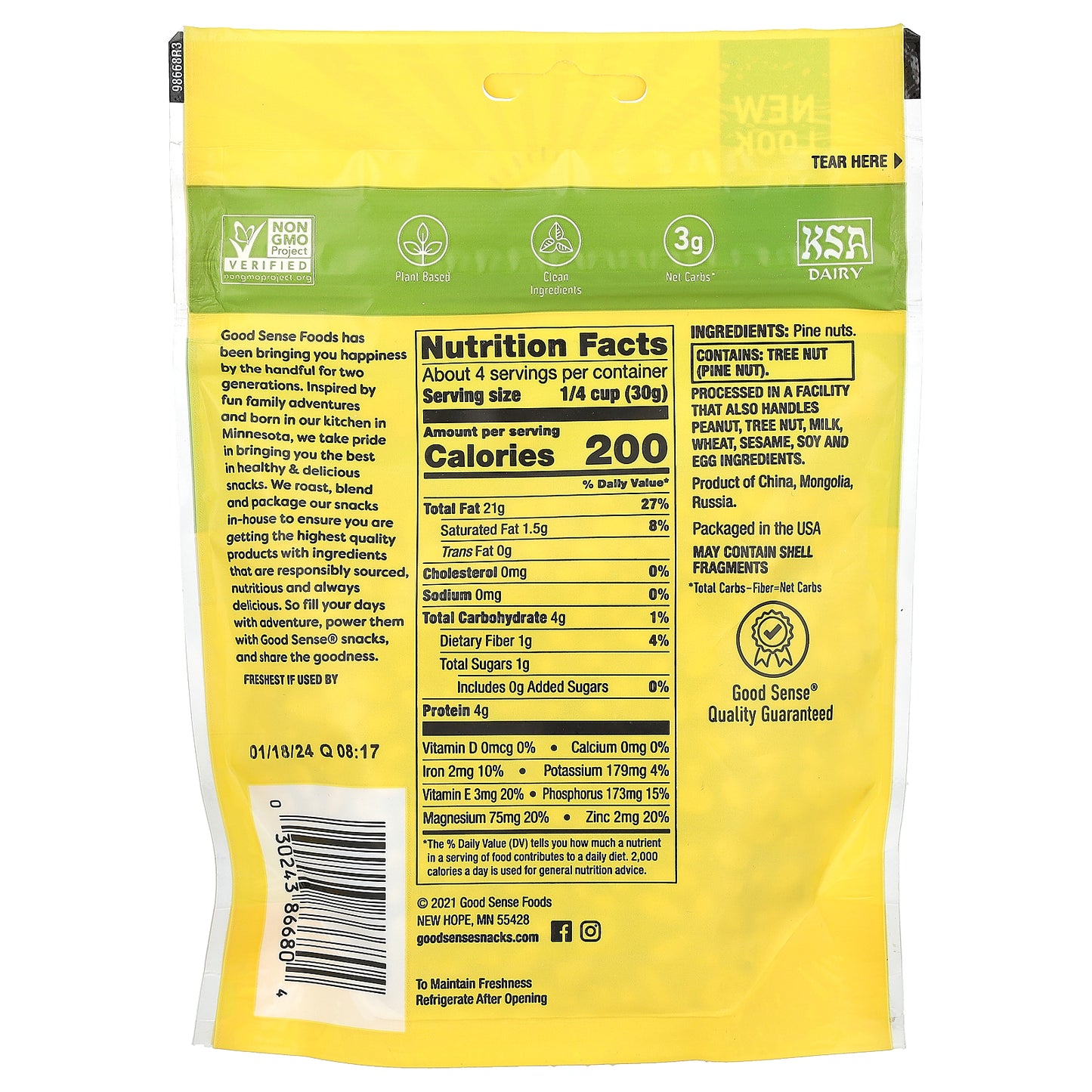 Good Sense, Pine Nuts, Raw, 4 oz (113 g)