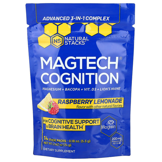 Natural Stacks, Magtech® Cognition, Raspberry Lemonade, 14 Stick Packs, 0.18 oz (5.3 g) Each