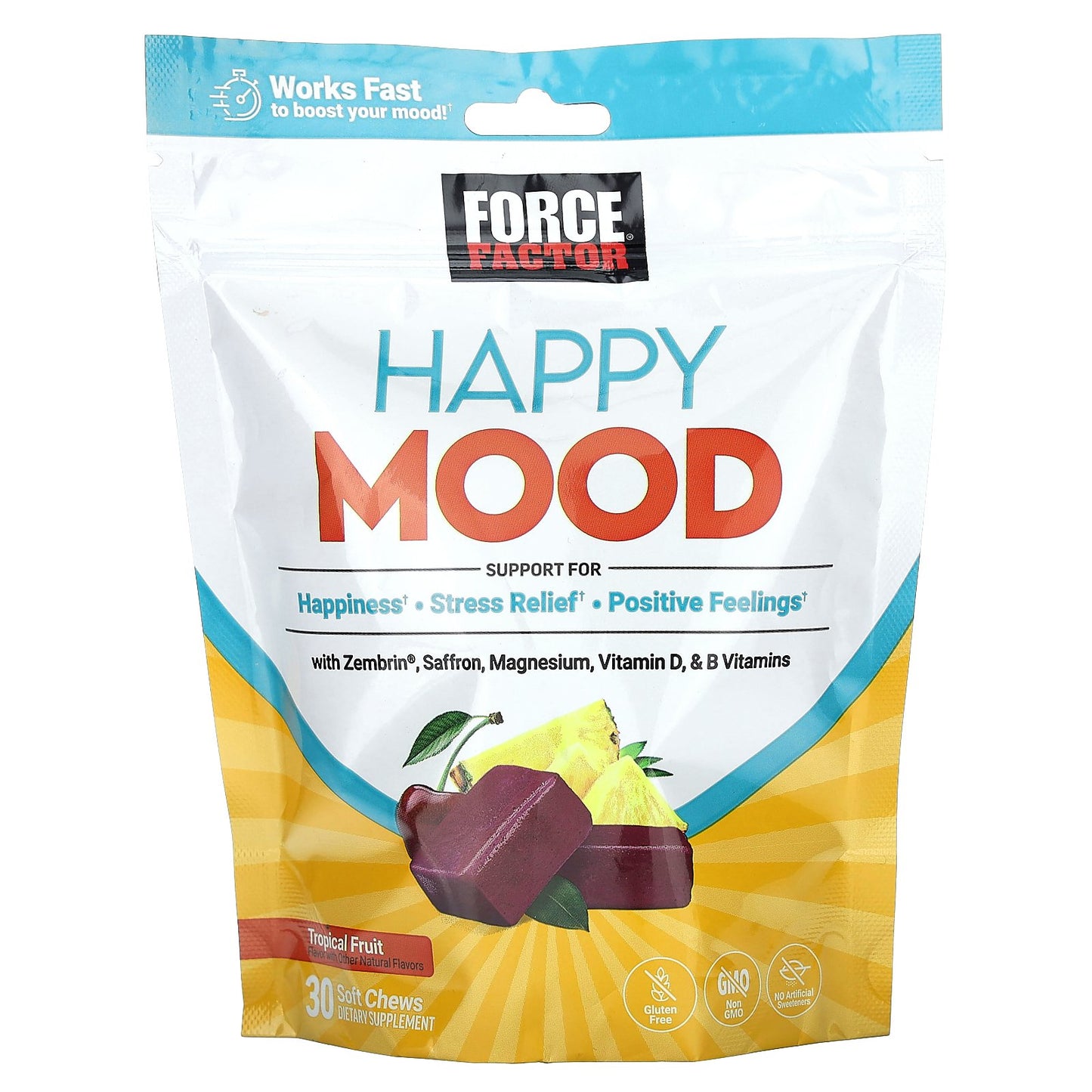 Force Factor, Happy Mood, Tropical Fruit, 30 Soft Chews