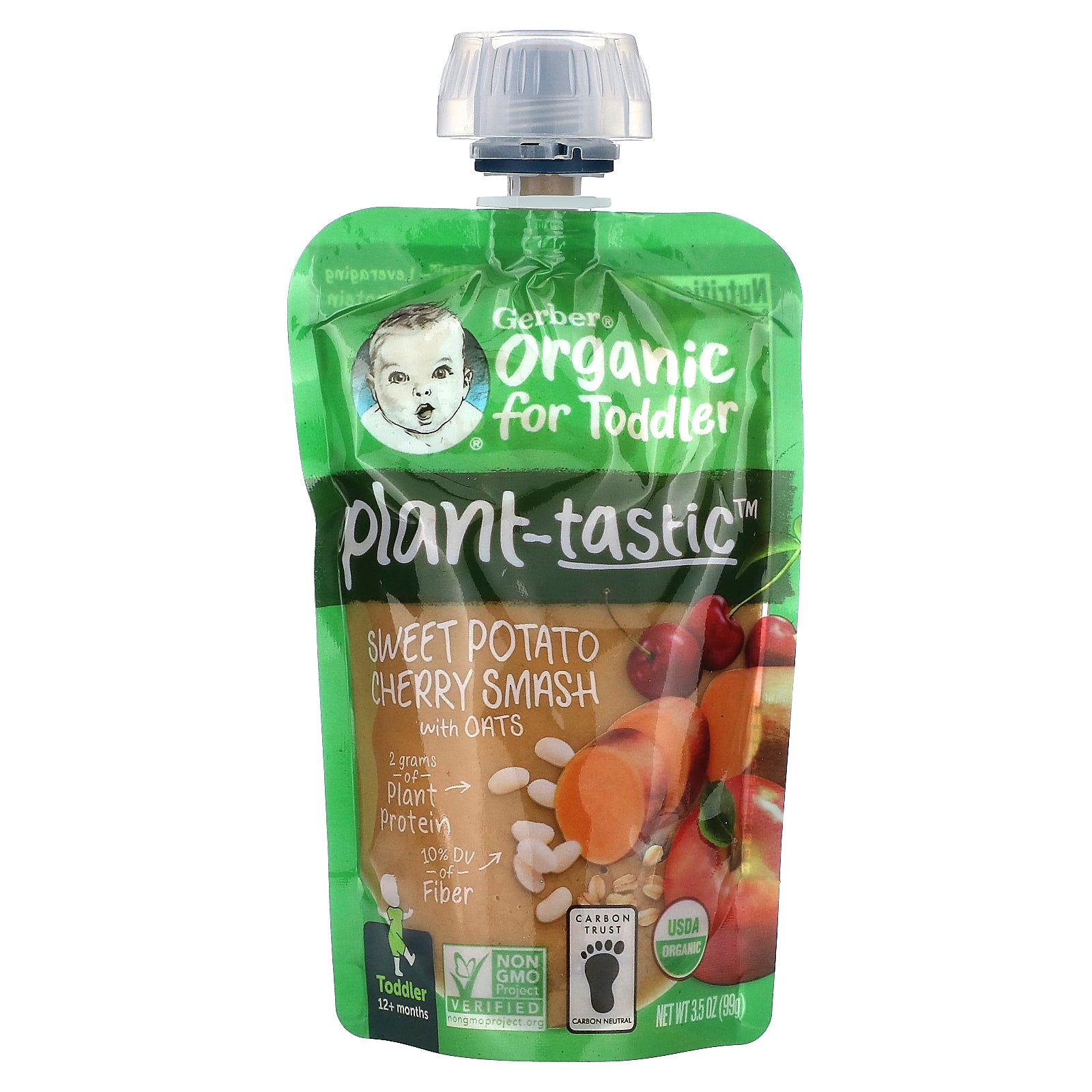 Gerber, Organic For Toddler, Plant-tastic, 12+ Months, Sweet Potato Cherry Smash With Oats, 3.5 oz (99 g)