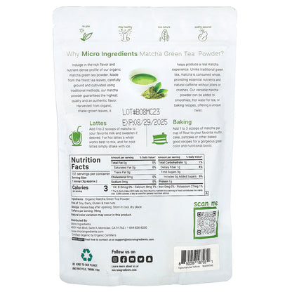 Micro Ingredients, Organic Matcha Green Tea, 1 lb (454 g)