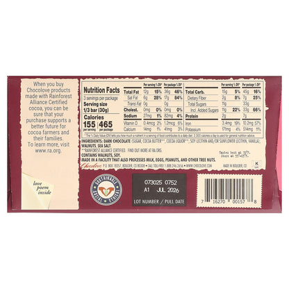 Chocolove, Walnuts & Sea Salt in Dark Chocolate, 55% Cocoa, 3.2 oz (90 g)