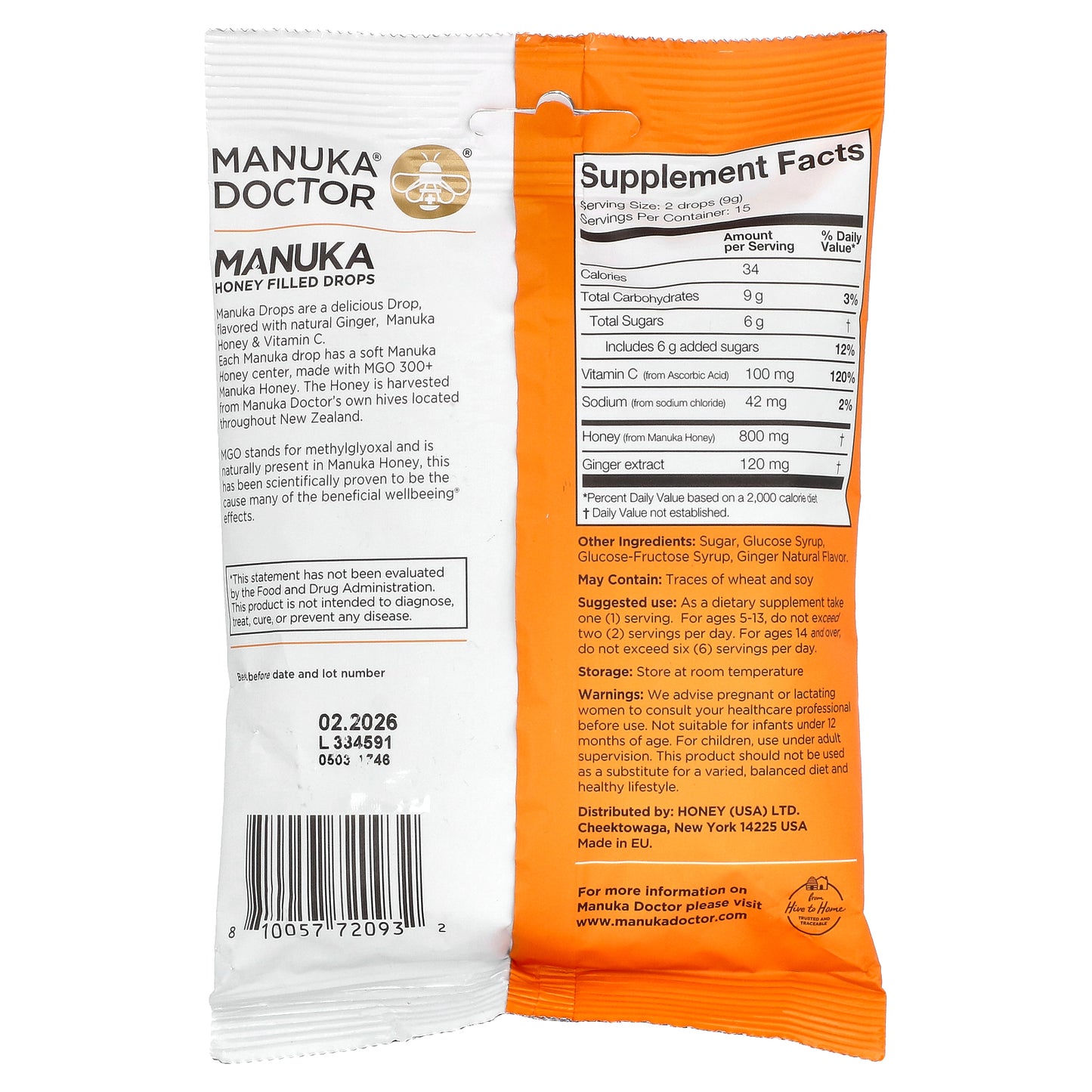 Manuka Doctor, Manuka Honey Filled Drops with Ginger & Vitamin C, 30 Drops