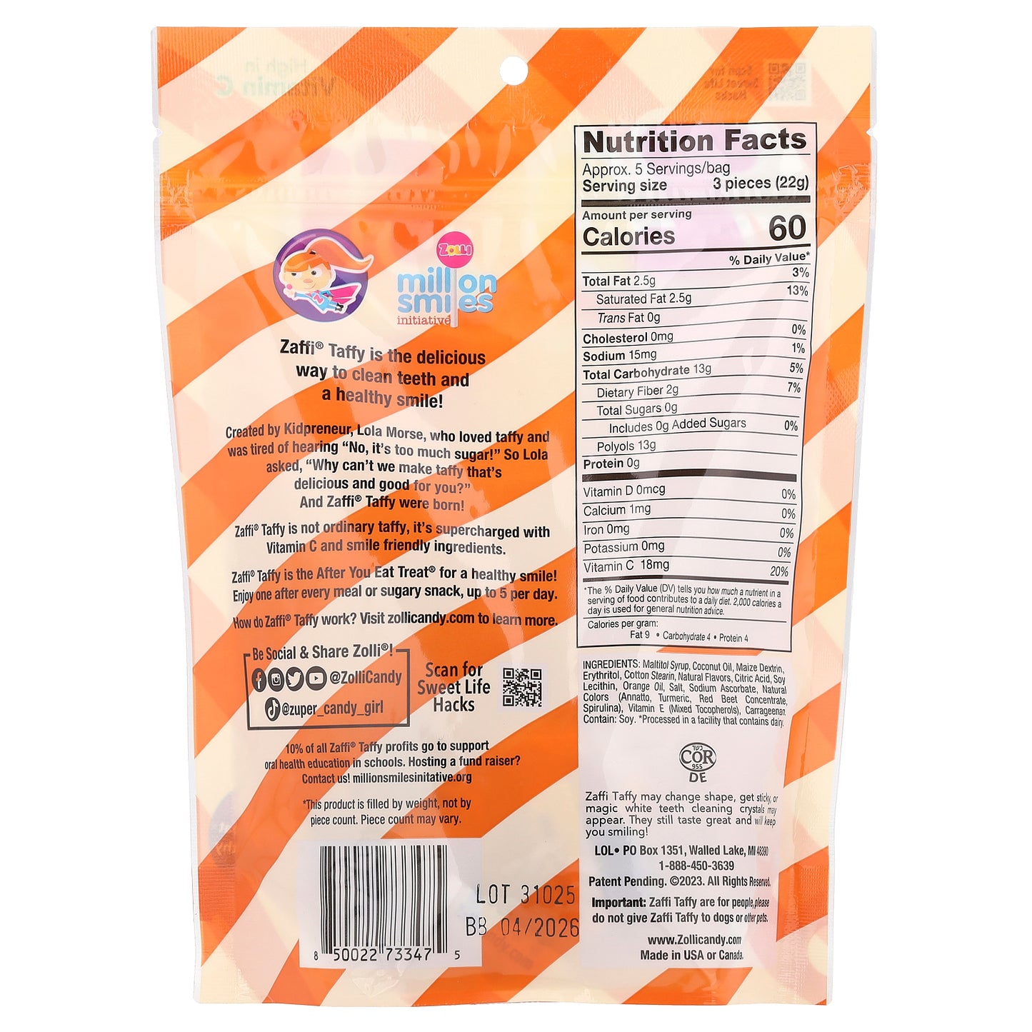 Zollipops, Zaffi® Taffy, Orange & Cream, 5 oz (142 g)