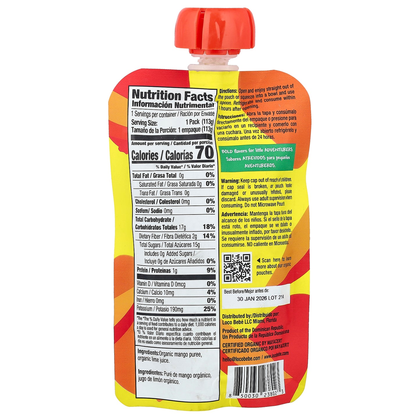 Loco Bebe, Organic Puree, 6+ Months, Mucho Mango, 4 oz (113 g)