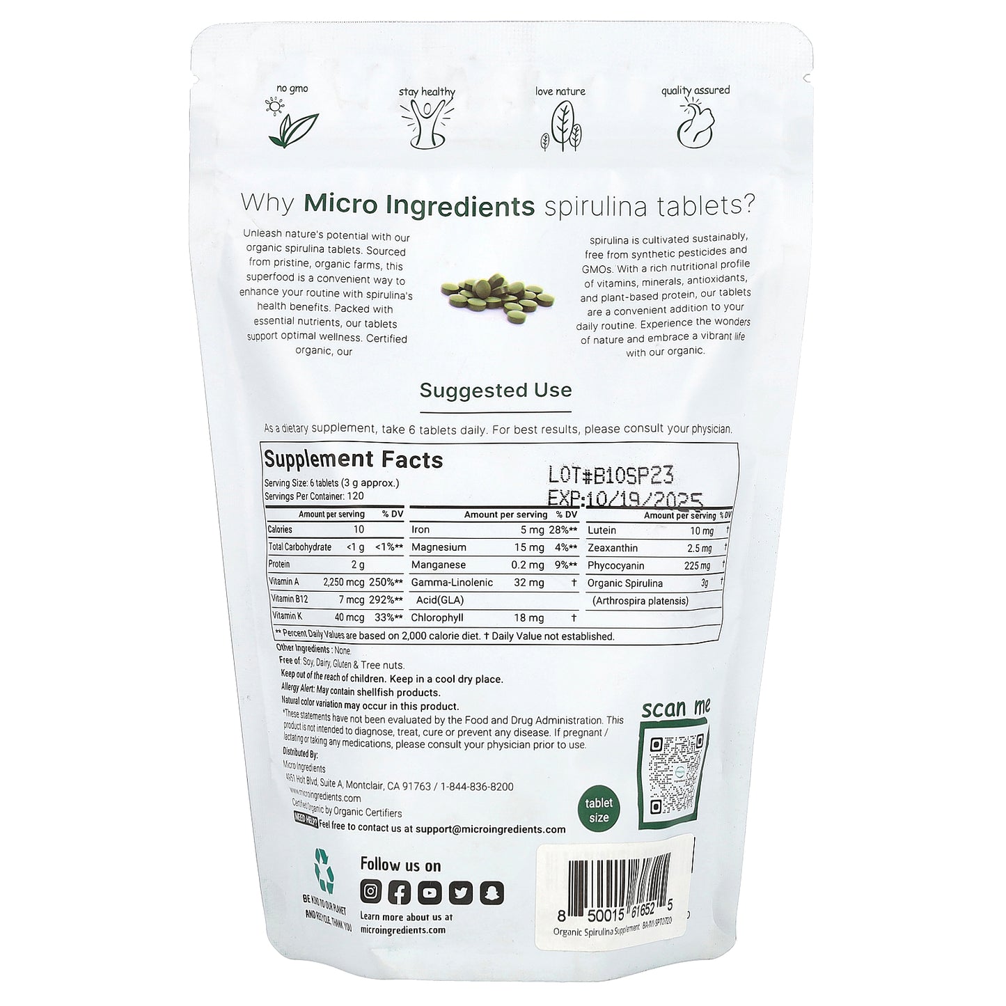 Micro Ingredients, Organic Spirulina Tablet, 720 Tablets