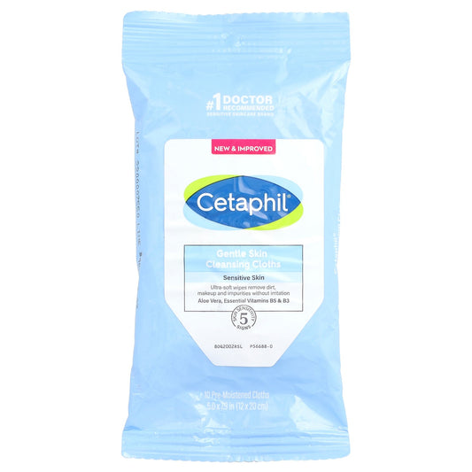 Cetaphil, Gentle Skin Cleansing Cloths, Fragrance Free, 10 Pre-Moistened Cloths