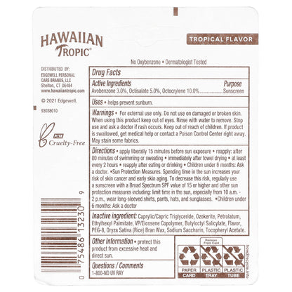 Hawaiian Tropic, Sunscreen Stick Lip Balm, SPF 30, Tropical , 0.14 fl oz (4.25 g)