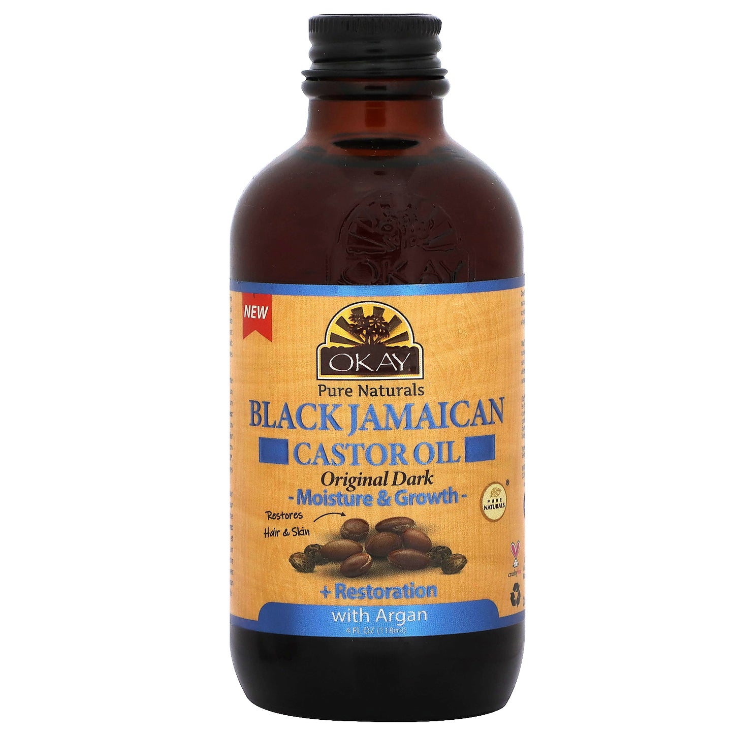 Okay Pure Naturals, Black Jamaican Castor Oil With Argan, Original Dark, 4 fl oz (118 ml)