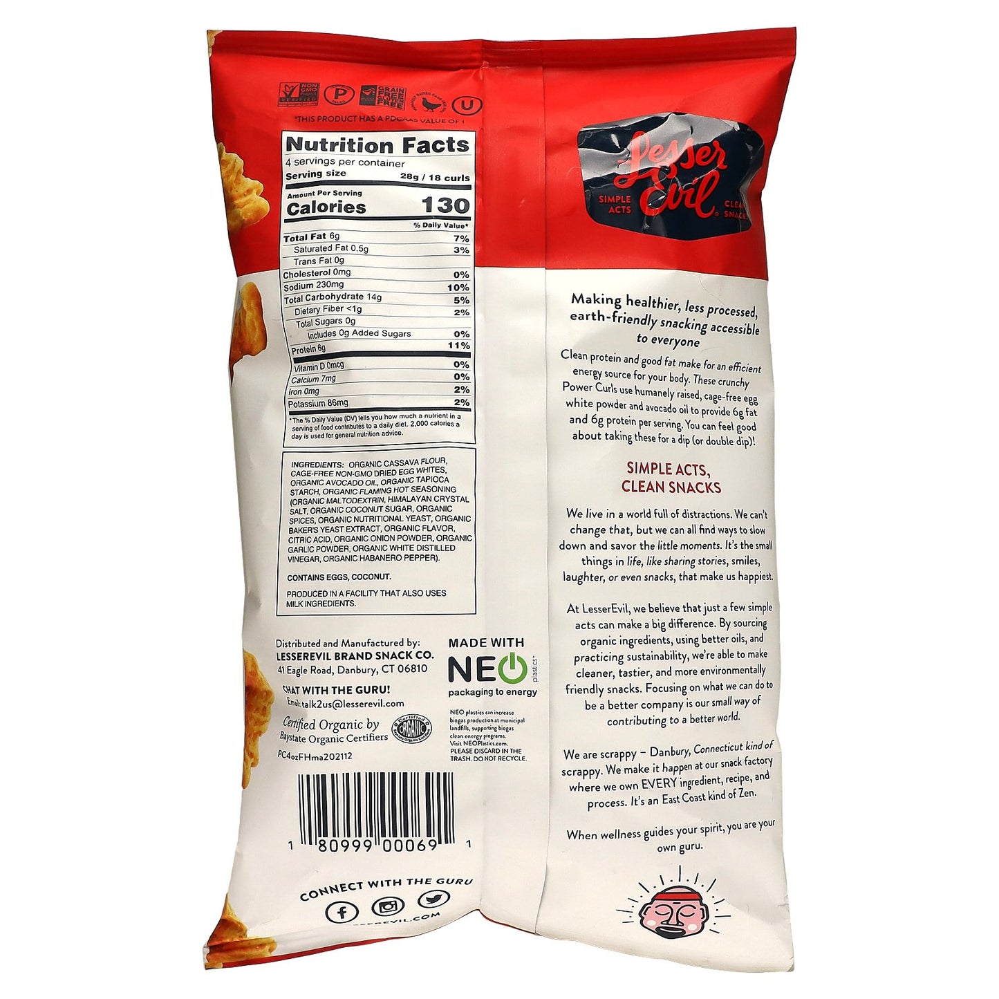 LesserEvil, Power Curls, Fiery Hot, 4 oz (113 g)