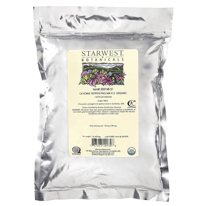 Starwest Botanicals, Organic Cayenne Pepper Powder 90K H.U., 1 lb (453.6 g)