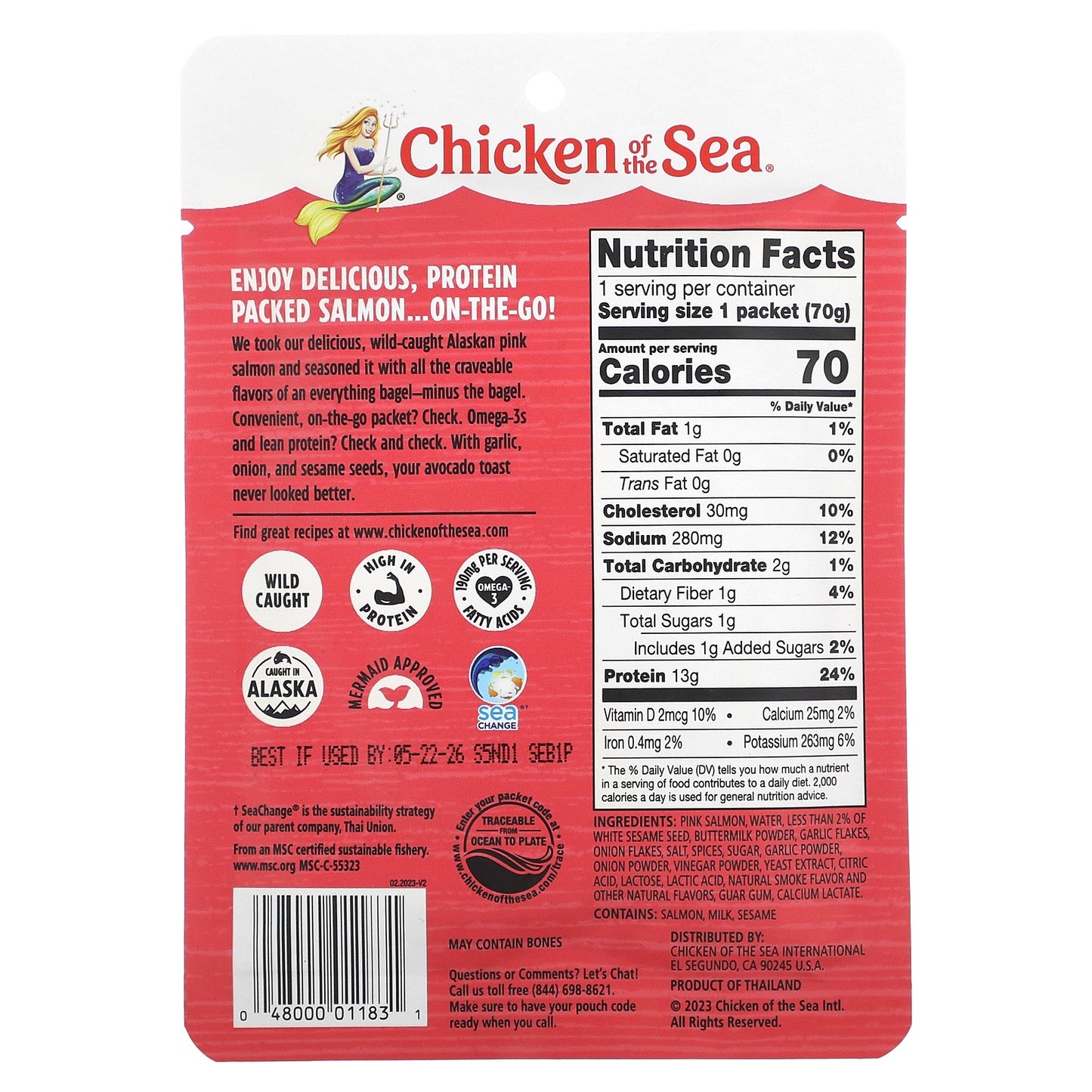 Chicken of the Sea, Wild Caught Alaskan Pink Salmon, Everything Bagel Seasoning, 2.5 oz (70 g)