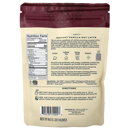 Teeccino, Instant Herbal Latte, Vanilla Nut, Medium Roast, Caffeine Free, 7.9 oz (224 g)