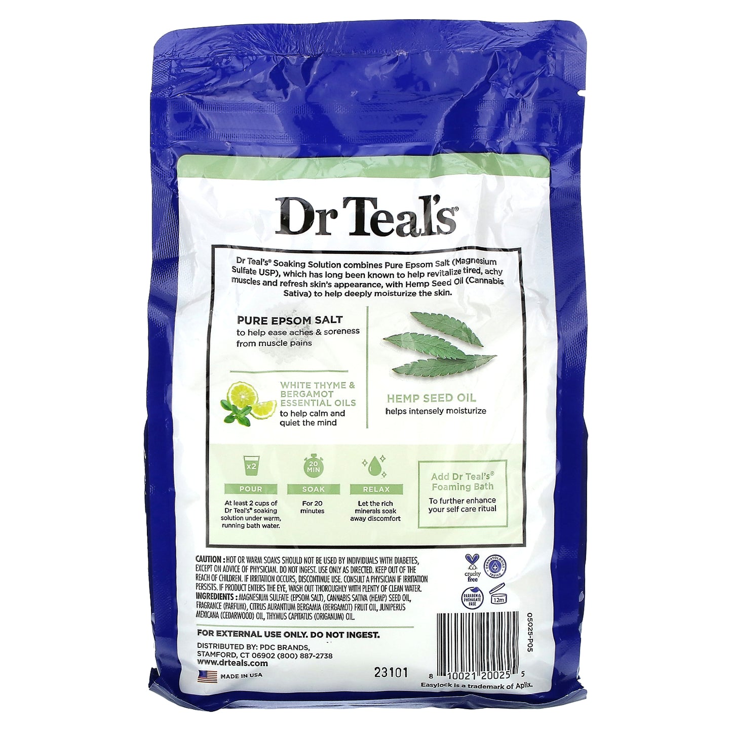 Dr. Teal's, Pure Epsom Salt, Soaking Solution, Cannabis Sativa Hemp Seed Oil, 3 lbs (1.36 kg)