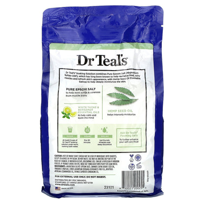 Dr. Teal's, Pure Epsom Salt, Soaking Solution, Cannabis Sativa Hemp Seed Oil, 3 lbs (1.36 kg)
