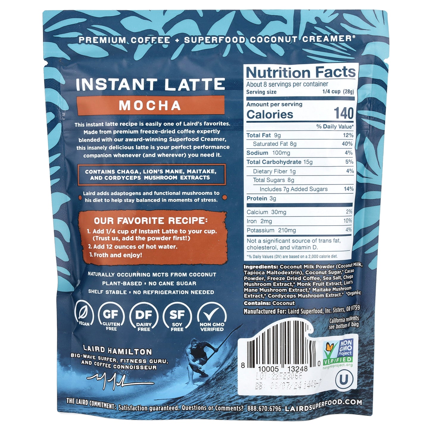 Laird Superfood, Instant Latte, Coffee + Creamer + Adaptogens, Mocha, 8 oz (227 g)