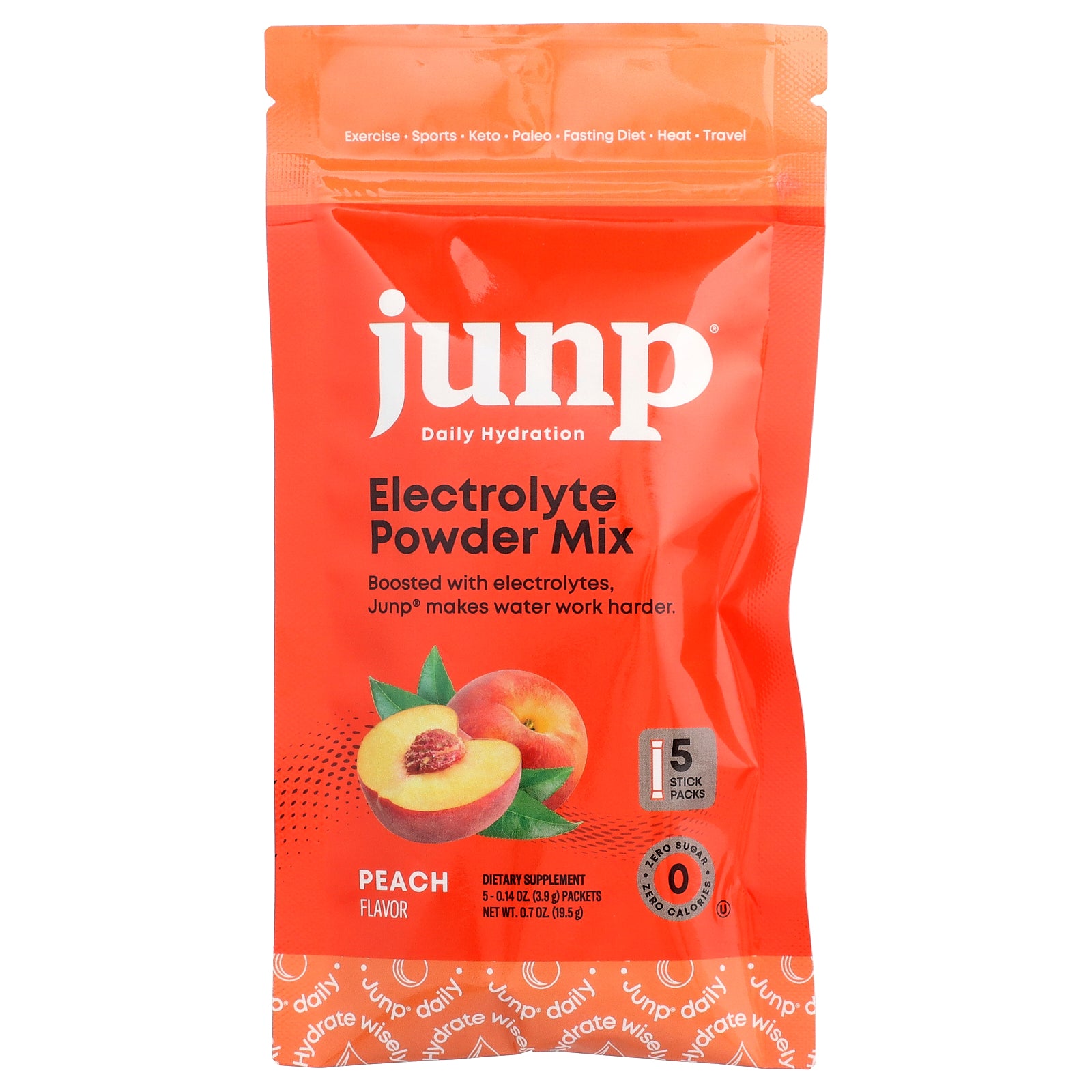 JUNP Hydration, Electrolyte Powder Mix, Peach, 5 Stick Packs, 0.14 oz (3.9 g) Each