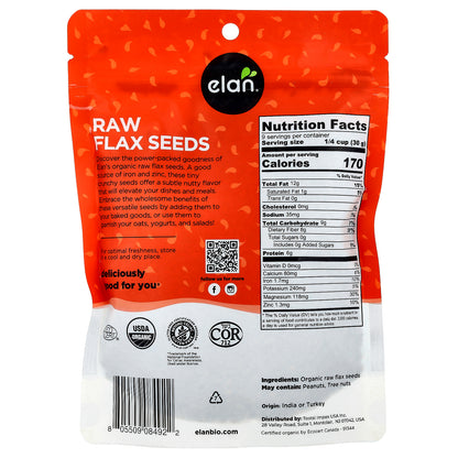 Elan, Organic Flax Seeds, Raw, 9 oz (275 g)