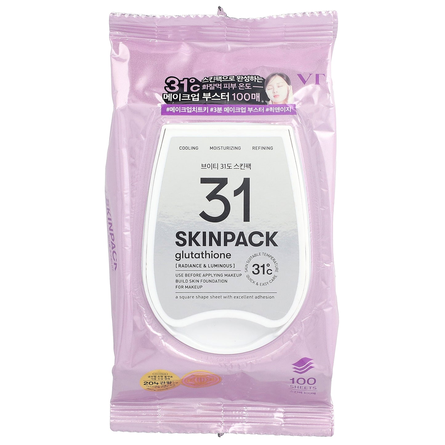 VT Cosmetics, 31 Skin Pack, Glutathione, 100 Sheets