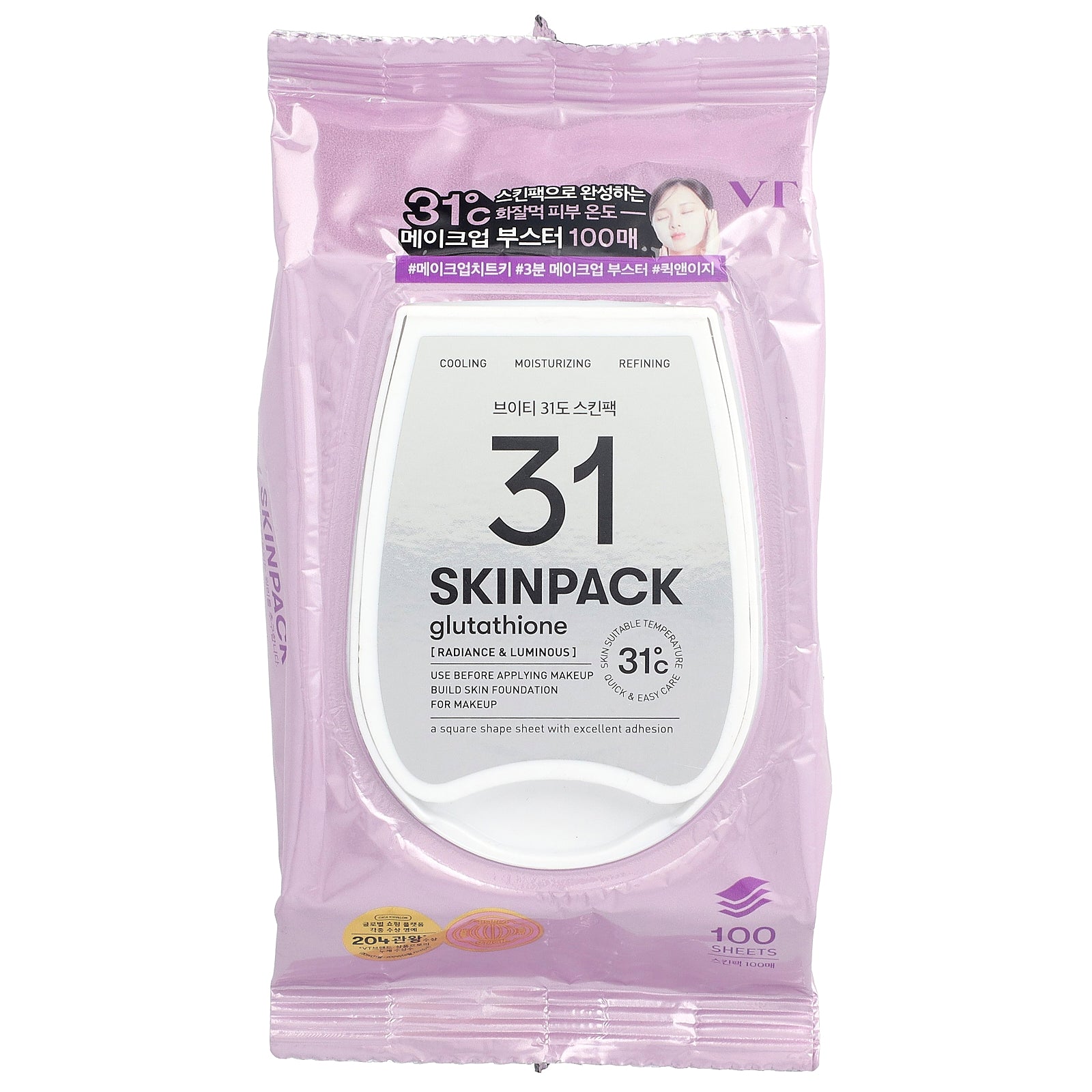 VT Cosmetics, 31 Skin Pack, Glutathione, 100 Sheets