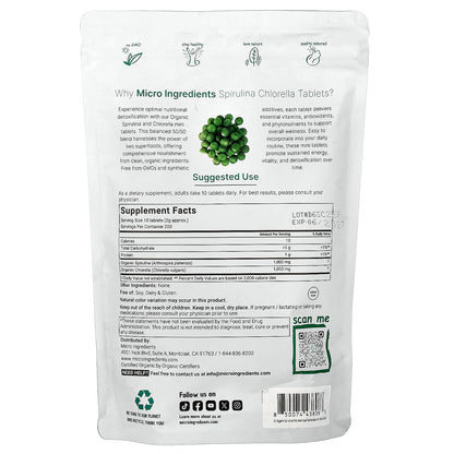 Micro Ingredients, Organic Spirulina Chlorella, 2,500 Mini Tablets