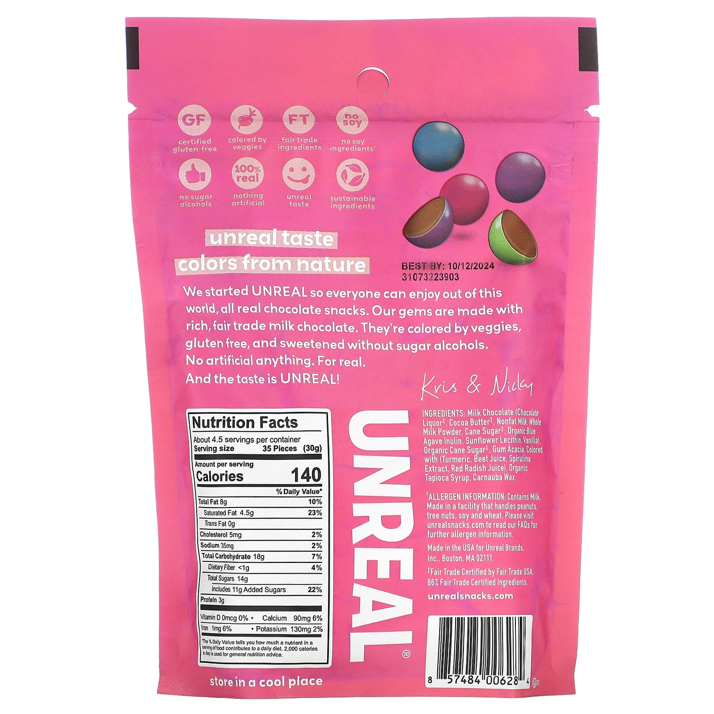 Unreal, Milk Chocolate Gems, 5 oz (142 g)