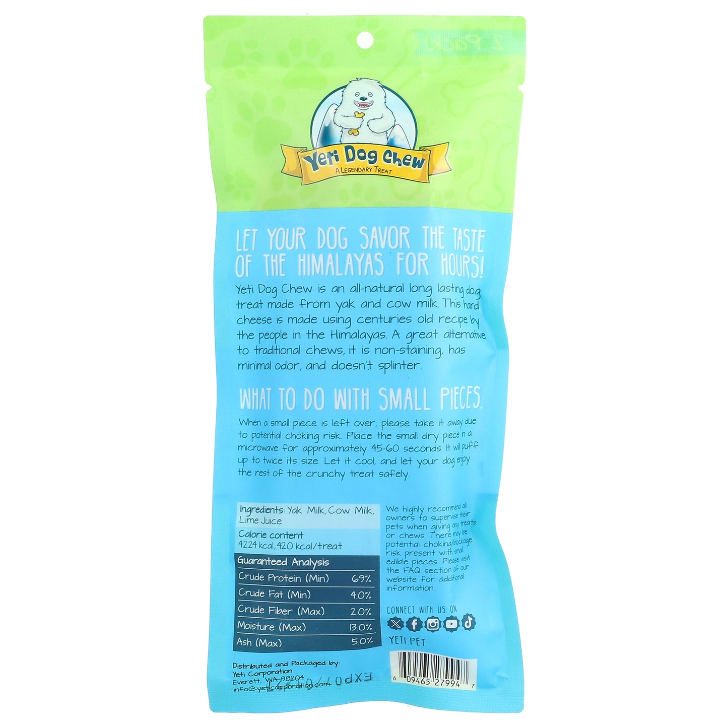 Yeti Dog Chew, Large Chew, For Dogs Up To 55 Lbs, 2 Piece, 7 oz (200 g)