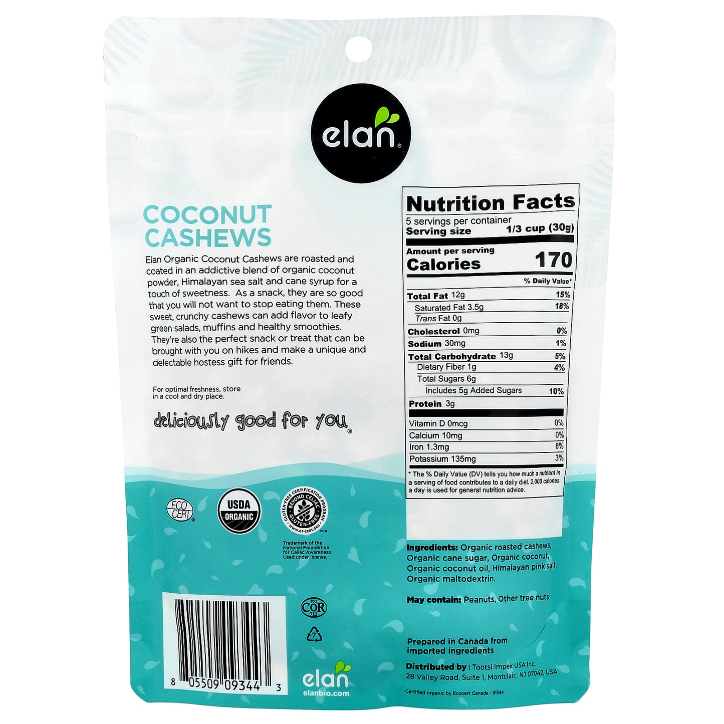 Elan, Organic Coconut Cashews , 5.6 oz (160 g)