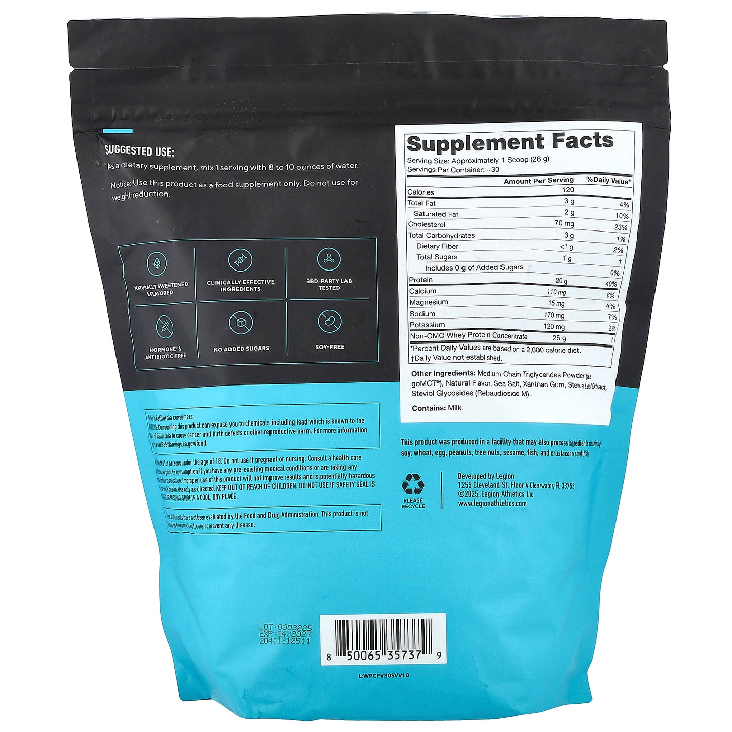 Legion Athletics, Whey Concentrate, Whey Protein Powder, French Vanilla, 1.9 lbs (861 g)