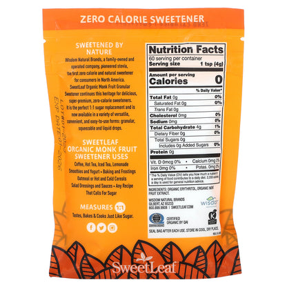 SweetLeaf Stevia, Monk Fruit Organic Sweetener, Granular, 8.47 oz (240 g)