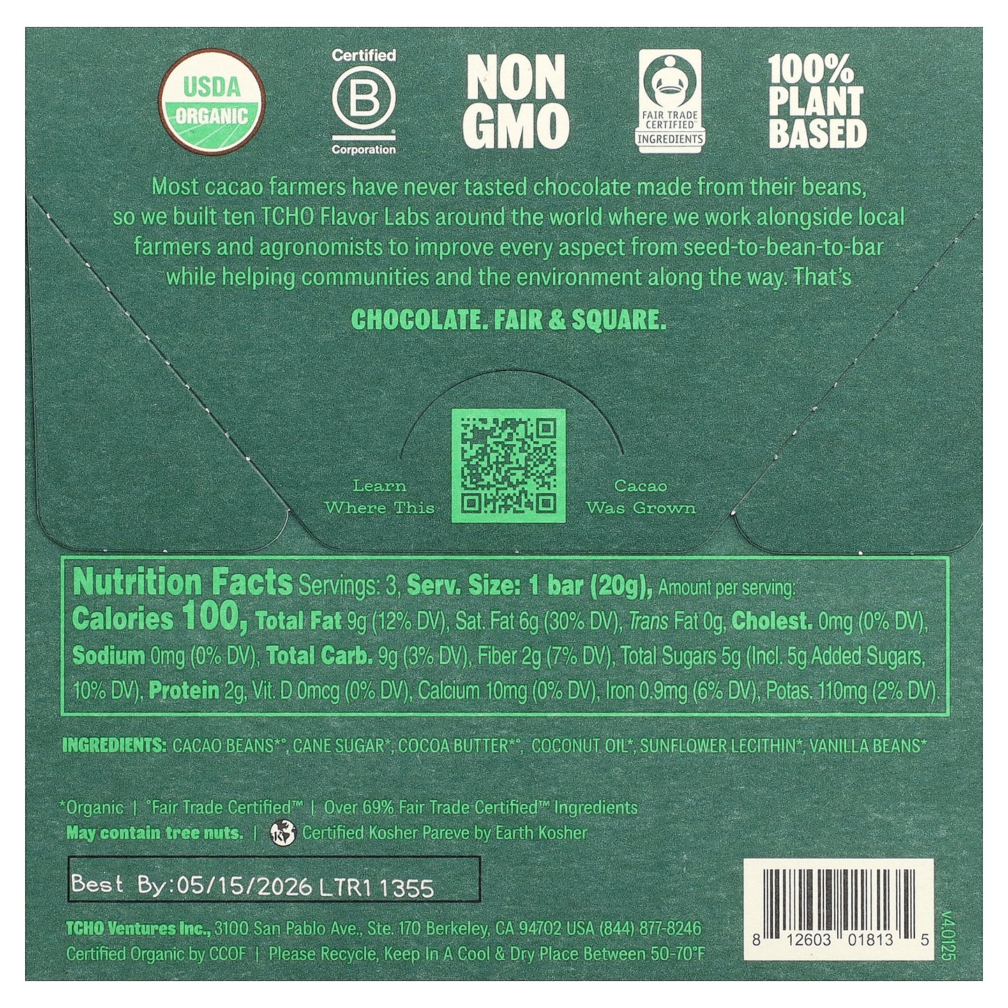 TCHO, Dark Duo, Cacao Truffle Filled Fudgy Dark Chocolate, 75% Cacao Shell, 3 Bars, 0.70 oz Each