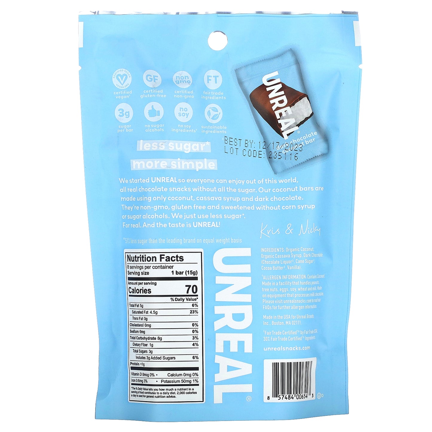 Unreal, Dark Chocolate Coconut Bars, 4.2 oz (120 g)
