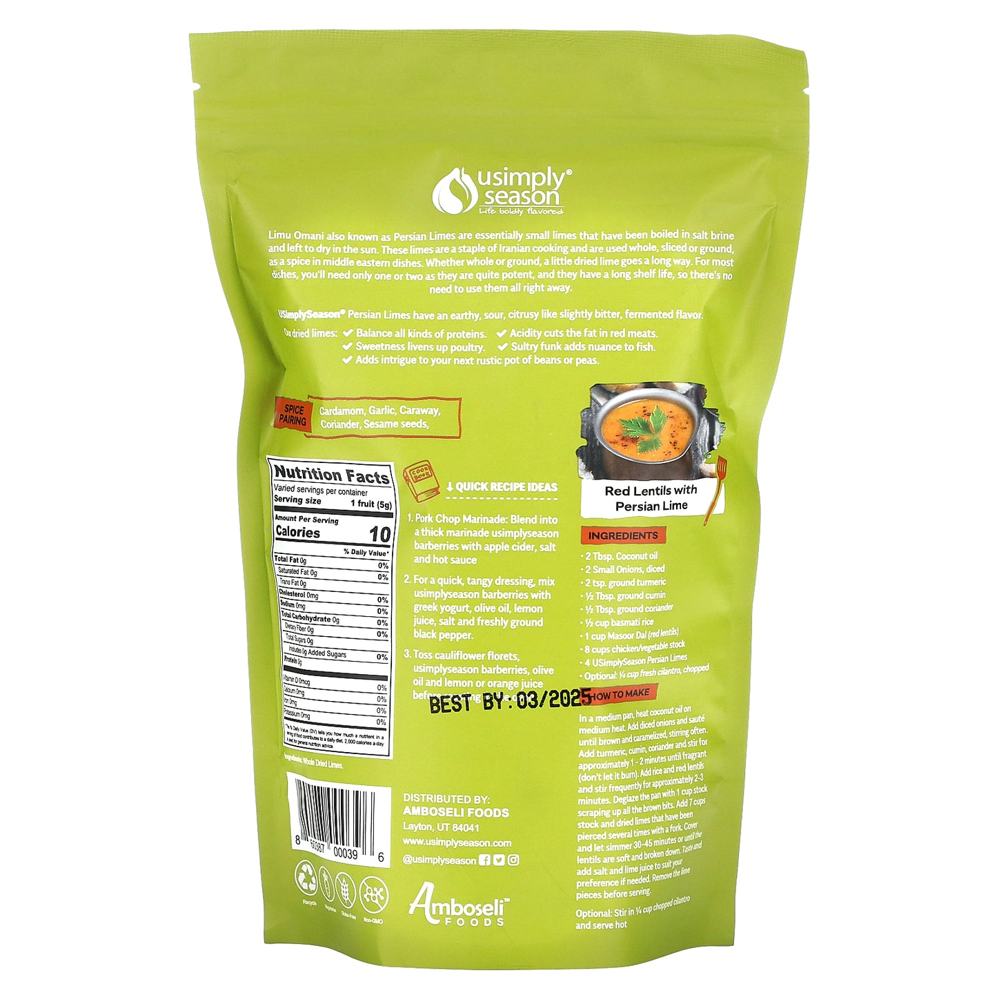 USimplySeason, Dried Lime, Persian Limes (Limu Omani), Whole, 4 oz (113 g)