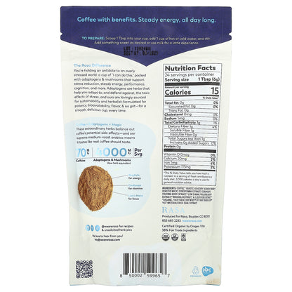 Rasa, Adaptogen & Mushroom Boosted Coffee, Instant, Radiant Roasted Coffee, 5 oz (144 g)