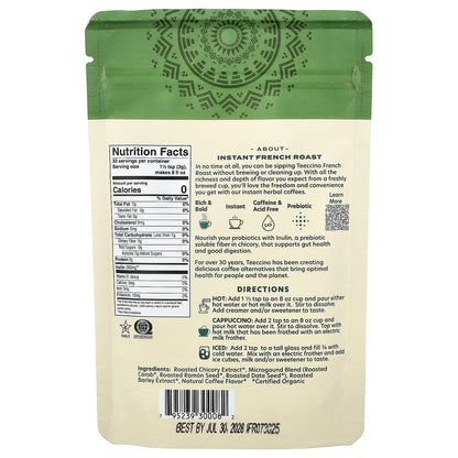 Teeccino, Instant Herbal Coffee, French Roast, Dark, Caffeine Free, 3.53 oz (100 g)