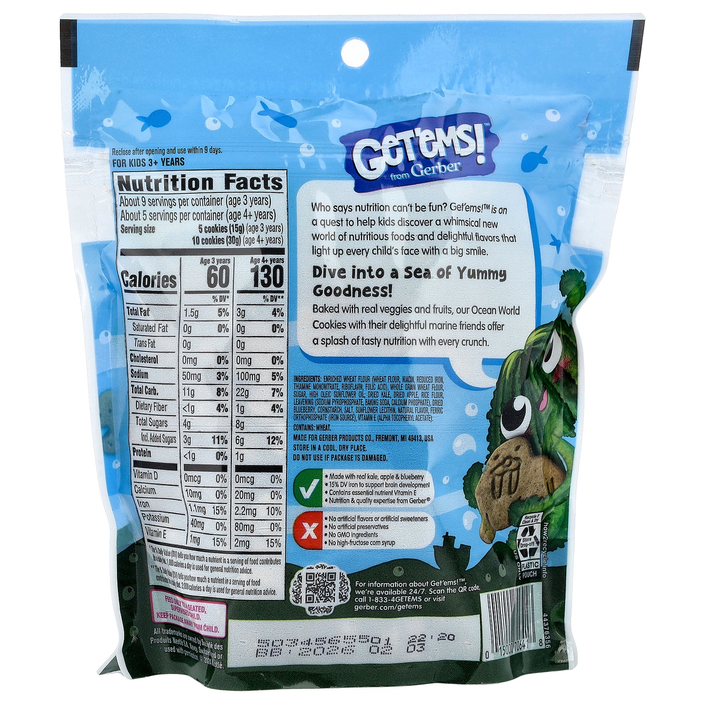 Gerber, Get'ems!™, Ocean World Cookies, For Kids 3+, Kale, Apple & Blueberry, 5 oz (142 g)