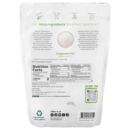 Micro Ingredients, Monk Fruit Sweetener with Allulose, Classic White, 2 lb (907 g)
