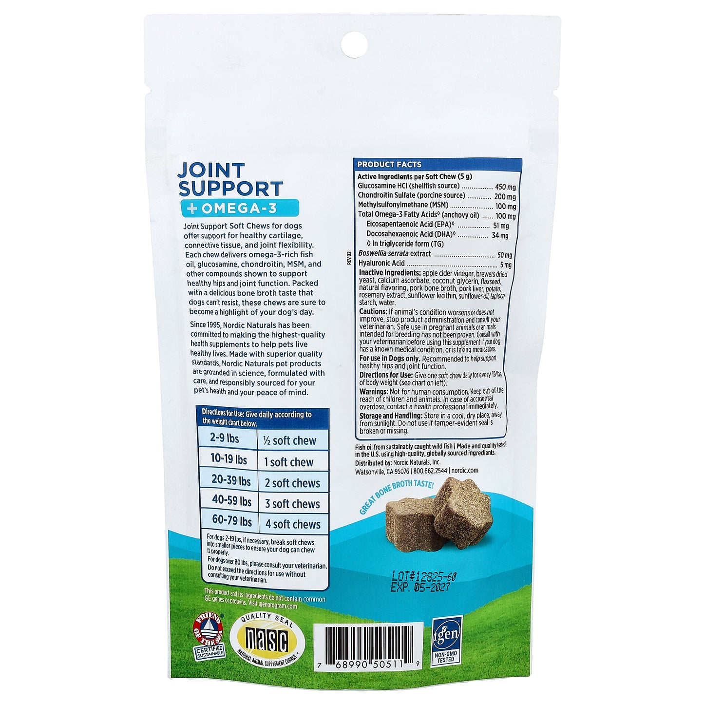 Nordic Naturals, Joint Support + Omega-3, For Dogs, Bone Broth, 30 Soft Chews, 5.29 oz (150 g)