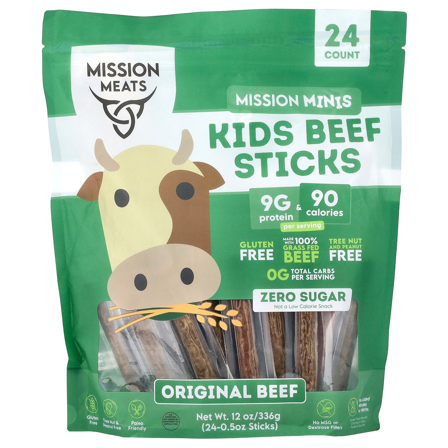 Mission Meats, Mission Minis, Kids Beef Sticks, Original Beef, 24 Sticks, 0.5 oz Each