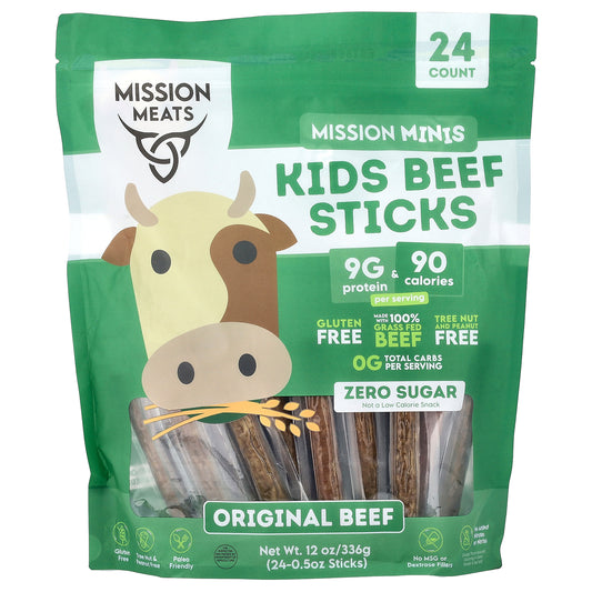 Mission Meats, Mission Minis, Kids Beef Sticks, Original Beef, 24 Sticks, 0.5 oz Each