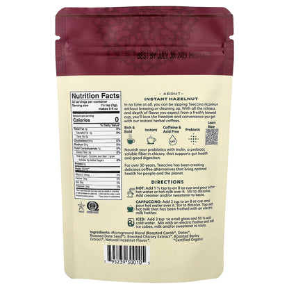 Teeccino, Instant Herbal Coffee, Hazelnut, Medium Roast, Caffeine Free, 3.53 oz (100 g)