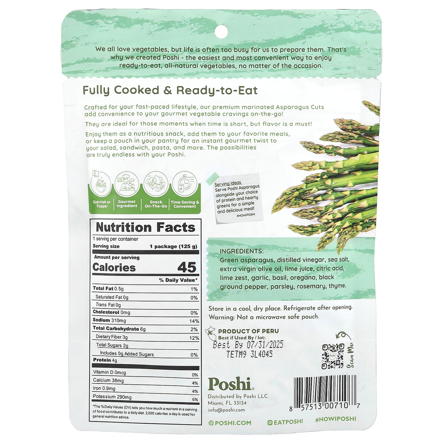 Poshi, Easy Chef, Asparagus Cuts With Rosemary & Oregano, 4.4 oz (125 g)