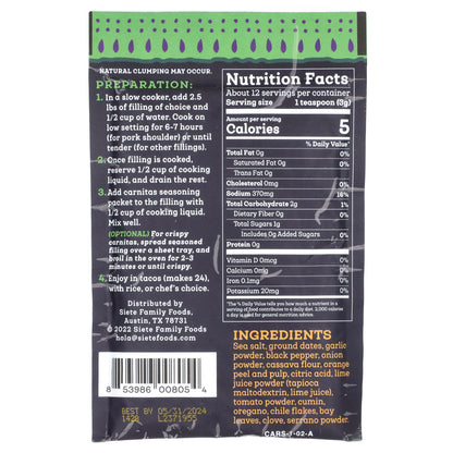 Siete, Carnitas Seasoning, Slow Cooker Spice, 1.29 oz (36.7 g)